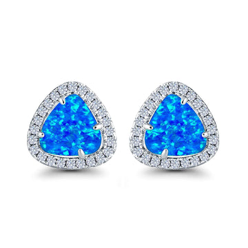 Halo Trillion Cut Stud Earrings Lab Created Blue Opal 925 Sterling Silver (12mm)